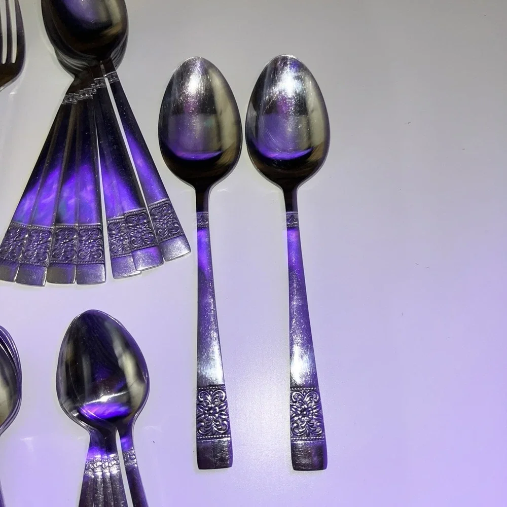 Lot of 37 Continental Silver CSS29 Stainless Flatware Floral‎ Black Accent